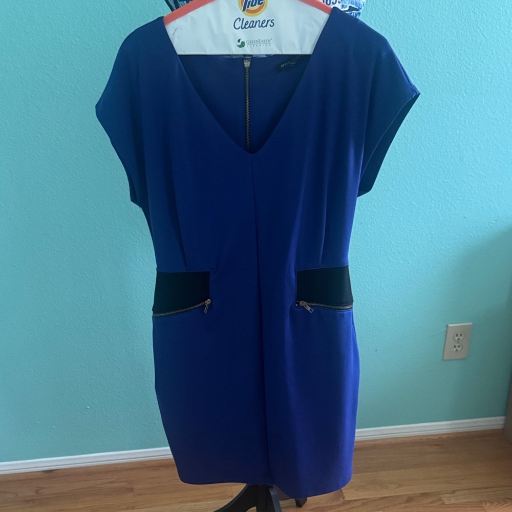 Green Envelope Royal Blue Mini Dress with Black Pockets